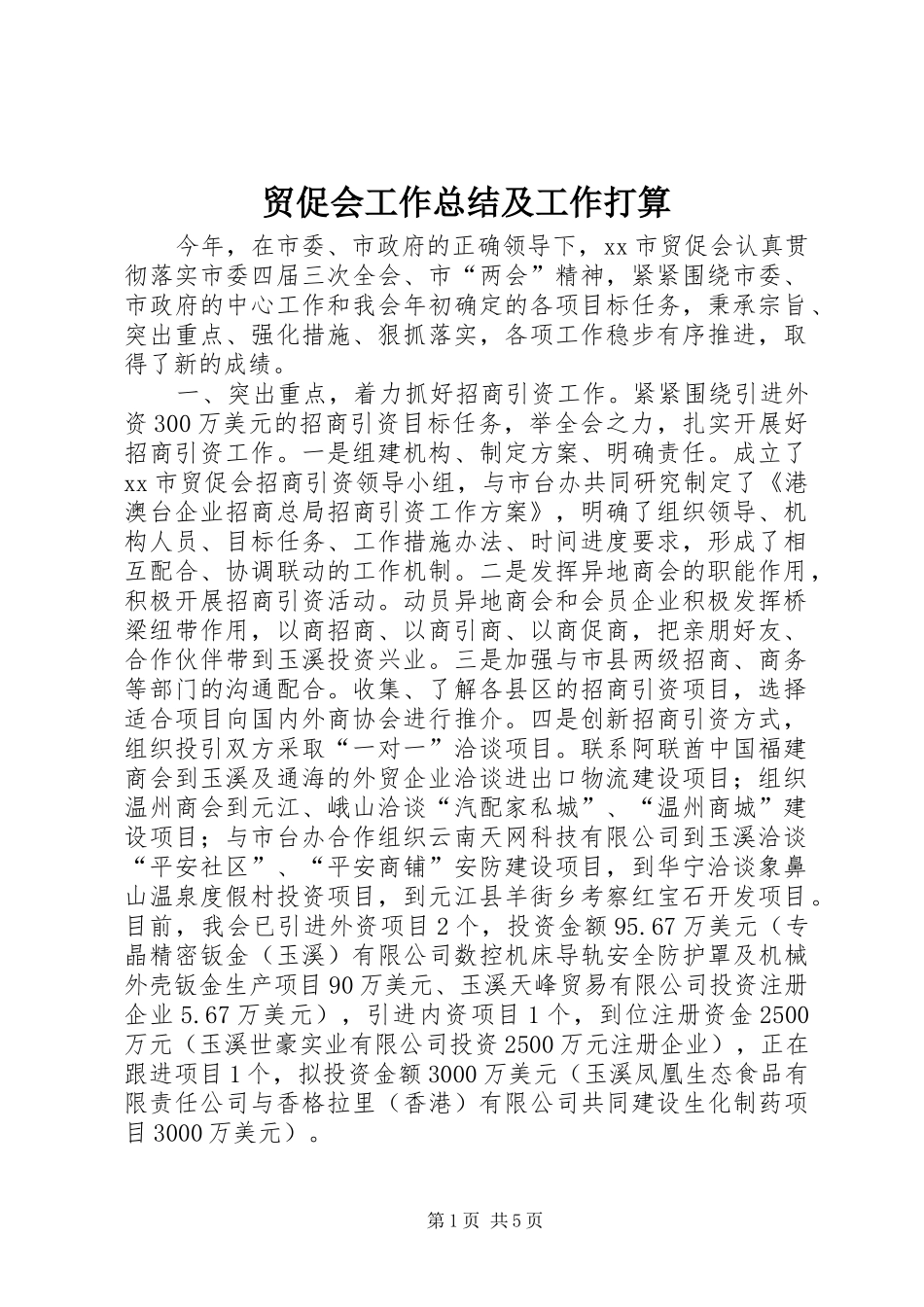 2024年贸促会工作总结及工作打算_第1页