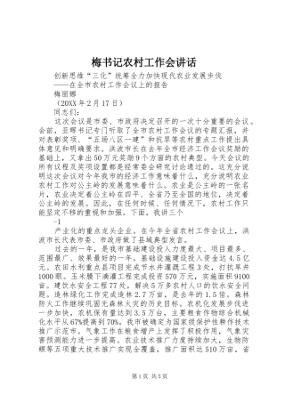 2024年梅书记农村工作会致辞