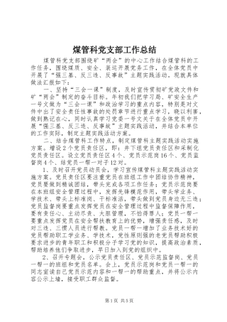 2024年煤管科党支部工作总结