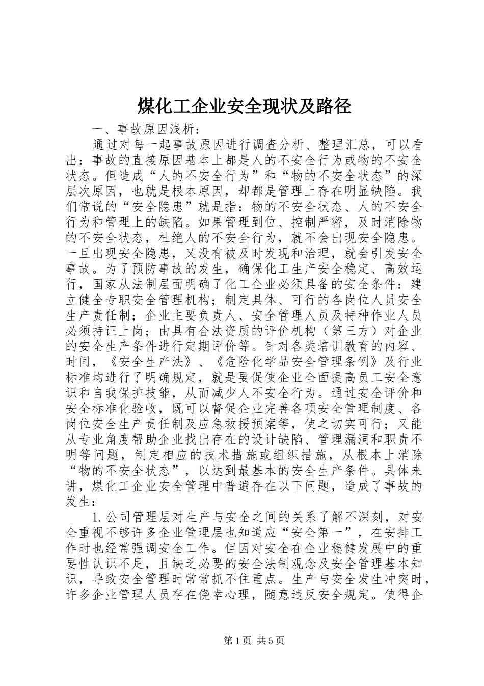 2024年煤化工企业安全现状及路径_第1页