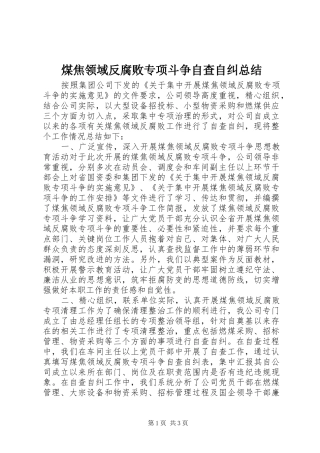 2024年煤焦领域反腐败专项斗争自查自纠总结