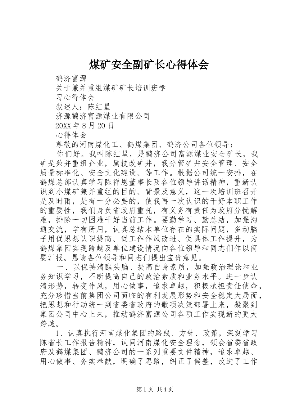 2024年煤矿安全副矿长心得体会_第1页