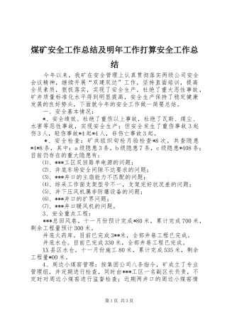 2024年煤矿安全工作总结及明年工作打算安全工作总结