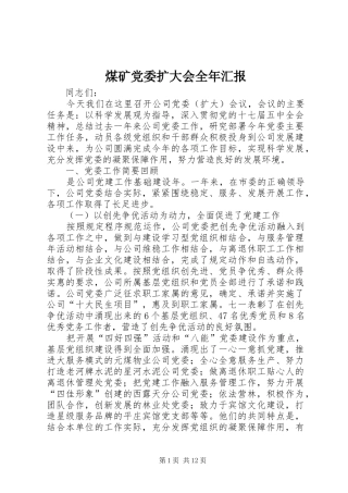 2024年煤矿党委扩大会全年汇报