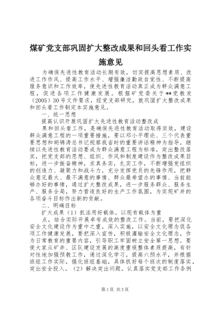 2024年煤矿党支部巩固扩大整改成果和回头看工作实施意见