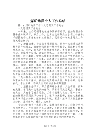 2024年煤矿地质个人工作总结