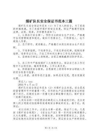 2024年煤矿队长安全保证书范本三篇