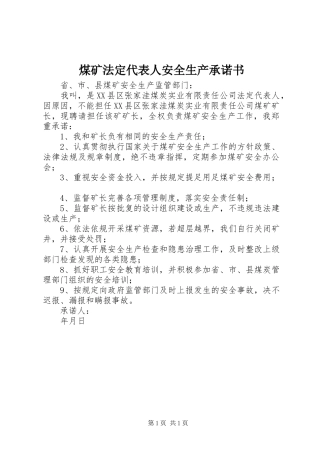 2024年煤矿法定代表人安全生产承诺书