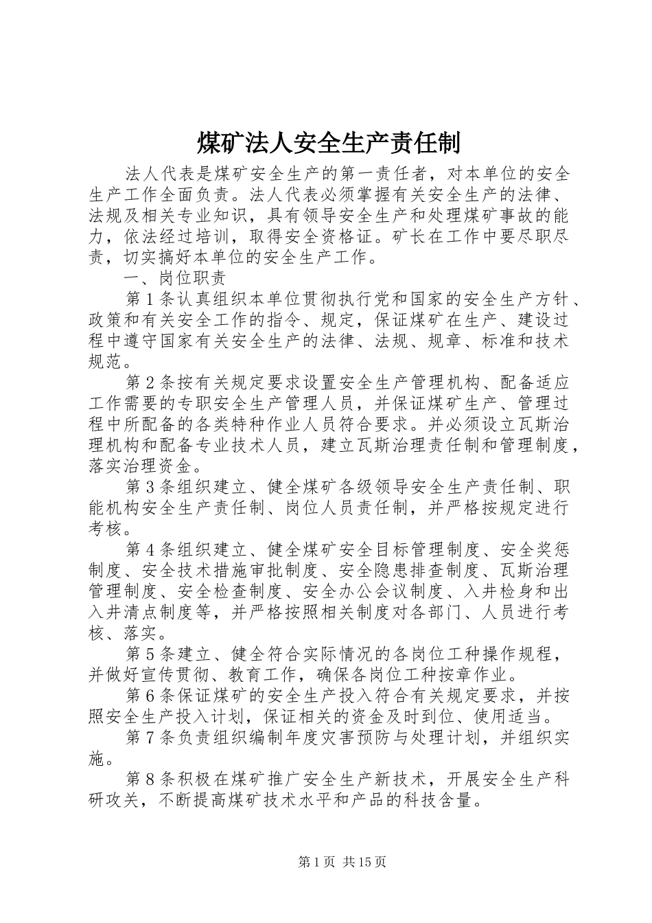 2024年煤矿法人安全生产责任制_第1页