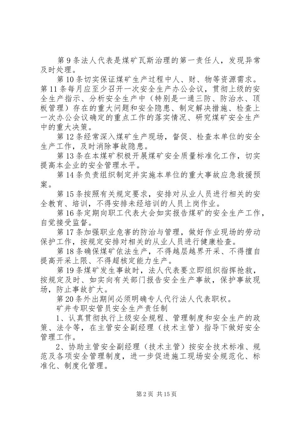 2024年煤矿法人安全生产责任制_第2页