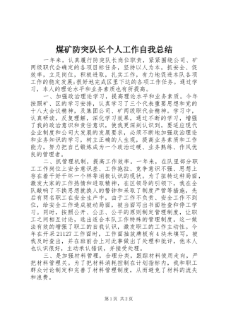 2024年煤矿防突队长个人工作自我总结