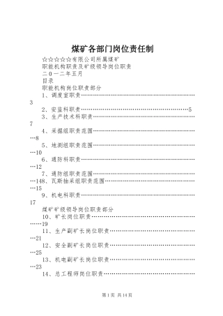 2024年煤矿各部门岗位责任制