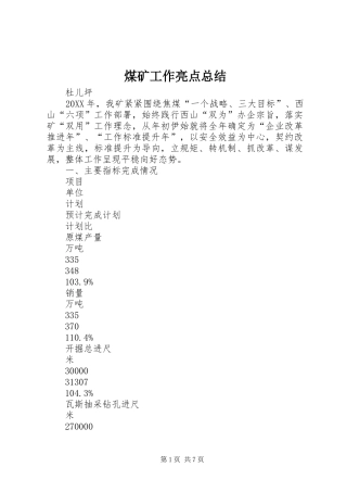 2024年煤矿工作亮点总结
