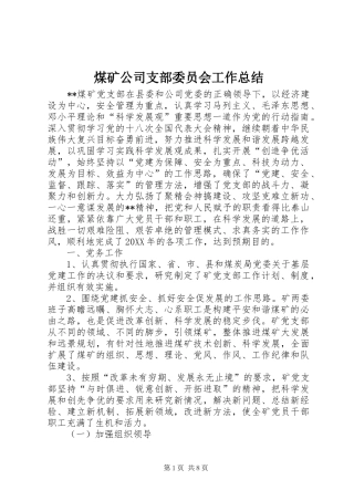 2024年煤矿公司支部委员会工作总结