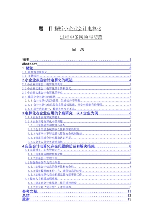 小企业会计电算化过程中的风险与防范分析研究 财务管理专业