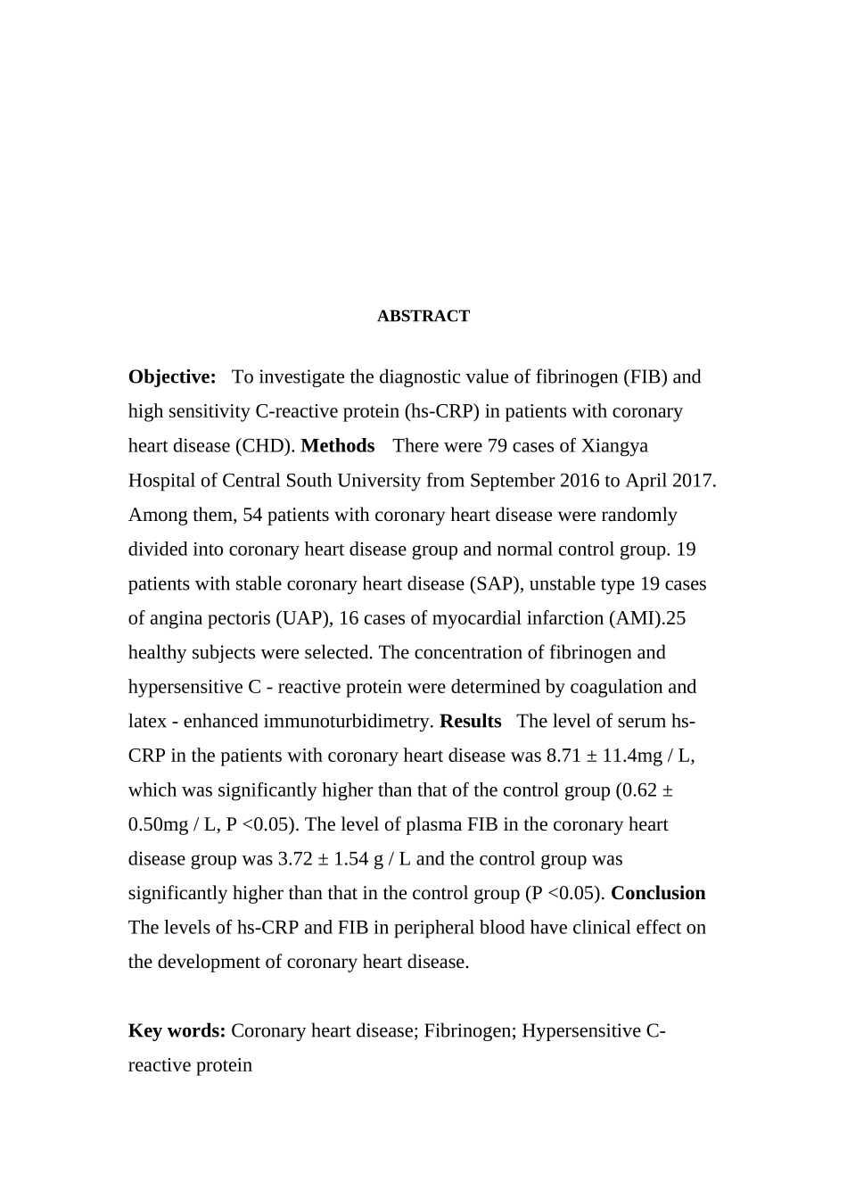 纤维蛋白原与超敏C反应蛋白对冠心病的诊断价值分析研究 临床学专业_第2页