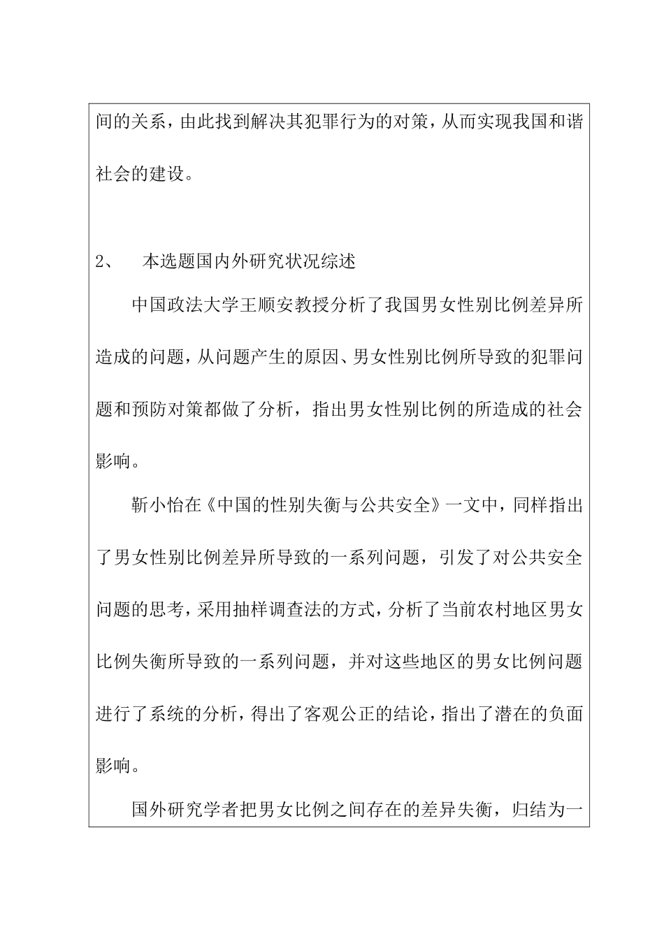 性别失衡引起的违法犯罪问题研究 法学专业 开题报告_第2页