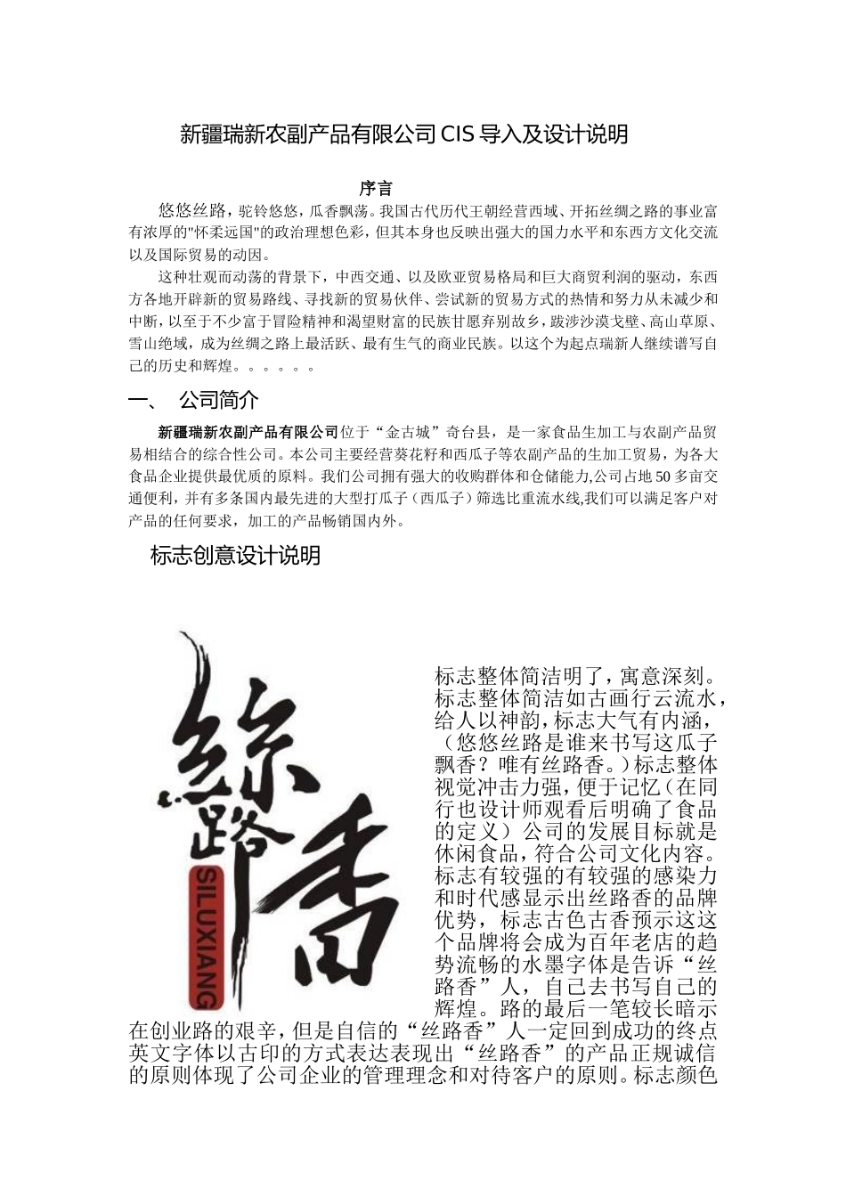 新疆瑞新农副产品有限公司CIS导入及设计说明  计算机专业_第1页