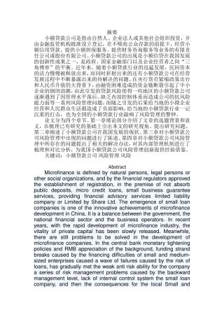 小额贷款公司风险管理研究分析 金融学专业