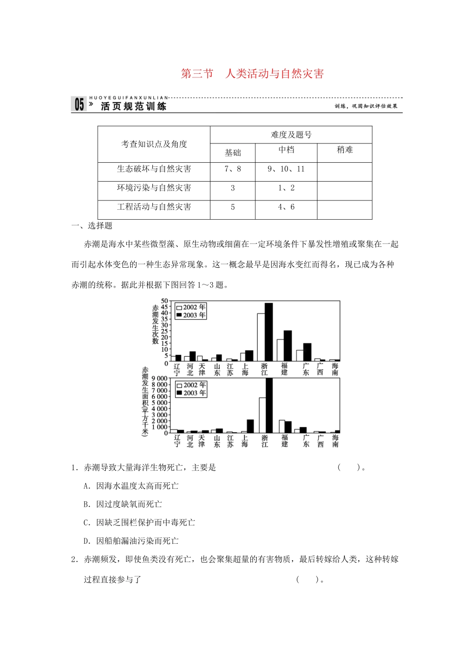 高中地理 1.3 人类活动与自然灾害活页规范训练 湘教版选修5_第1页