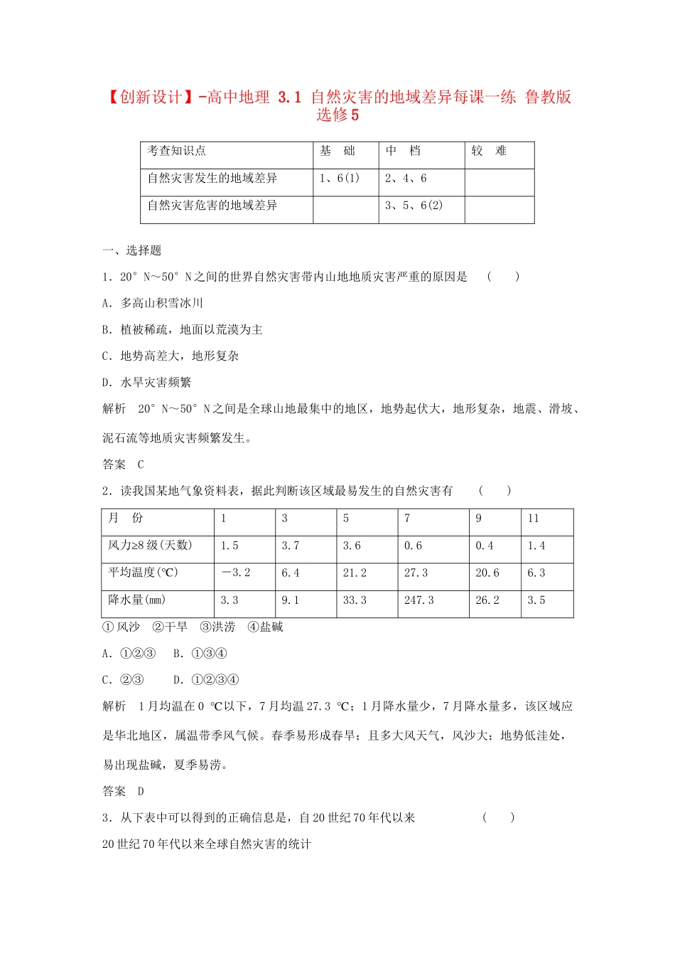 高中地理 3.1 自然灾害的地域差异每课一练 鲁教版选修5_第1页