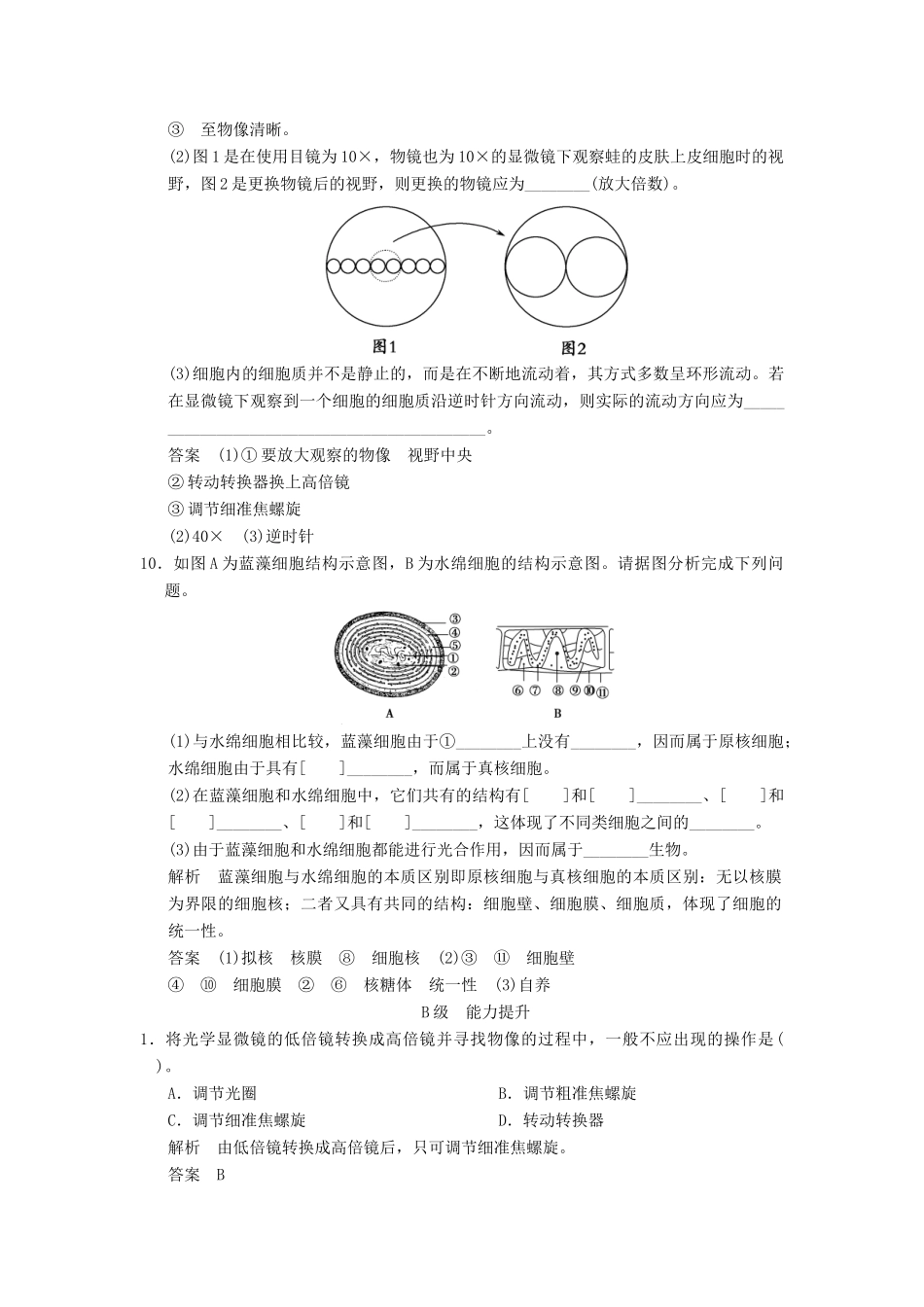 高中生物 第1章 第2节细胞的多样性和统一性活页规范训练 新人教版必修1 _第3页