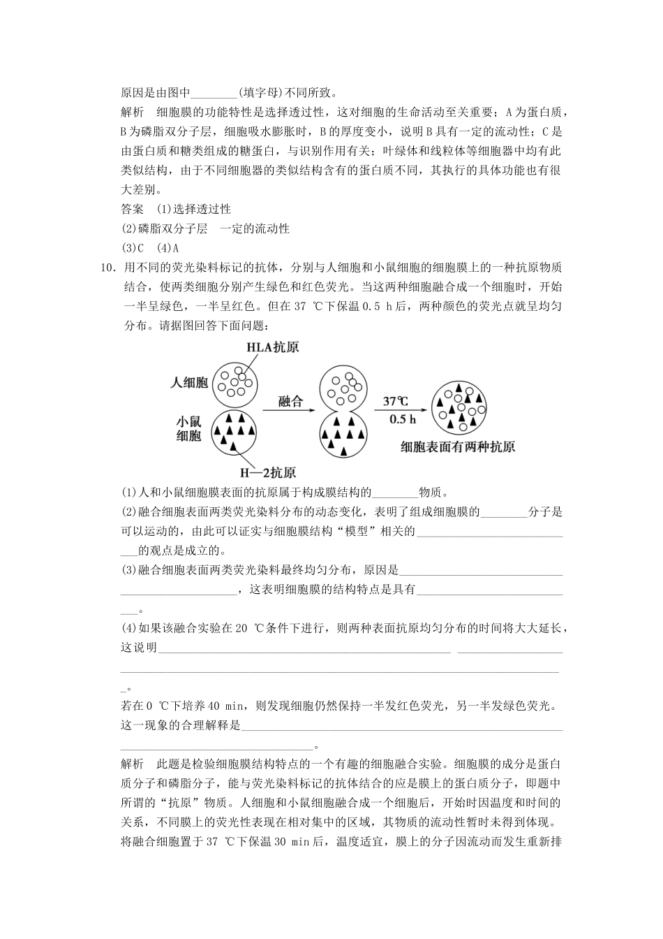 高中生物 第4章 第2节生物膜的流动镶嵌模型活页规范训练 新人教版必修1 _第3页
