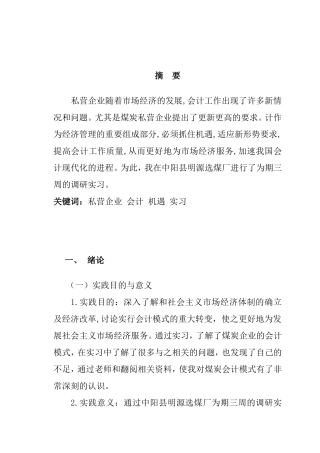 我国煤炭私营企业的会计模式分析研究  财务管理专业