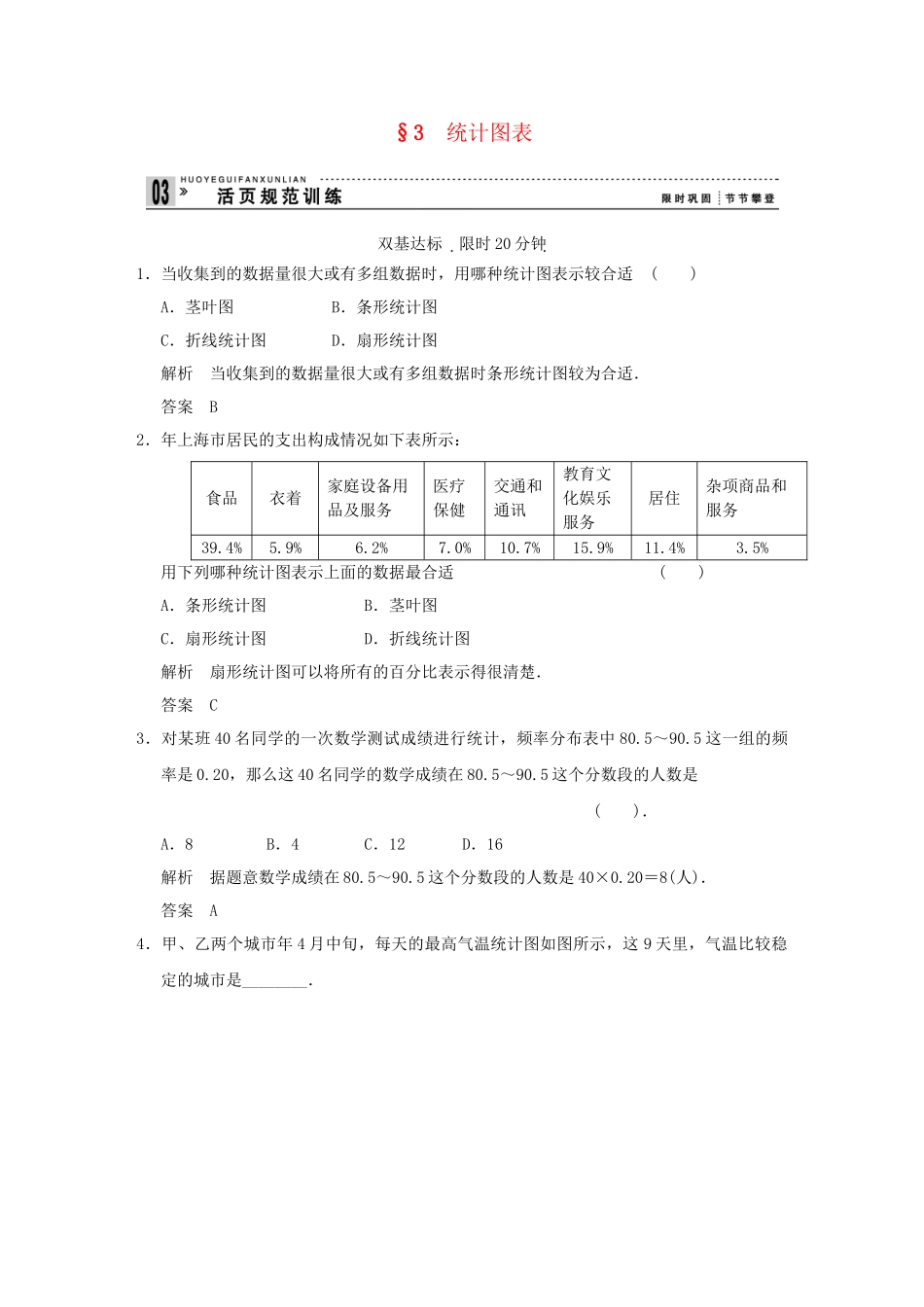 高中数 1-3统计图表同步检测 北师大版必修3_第1页
