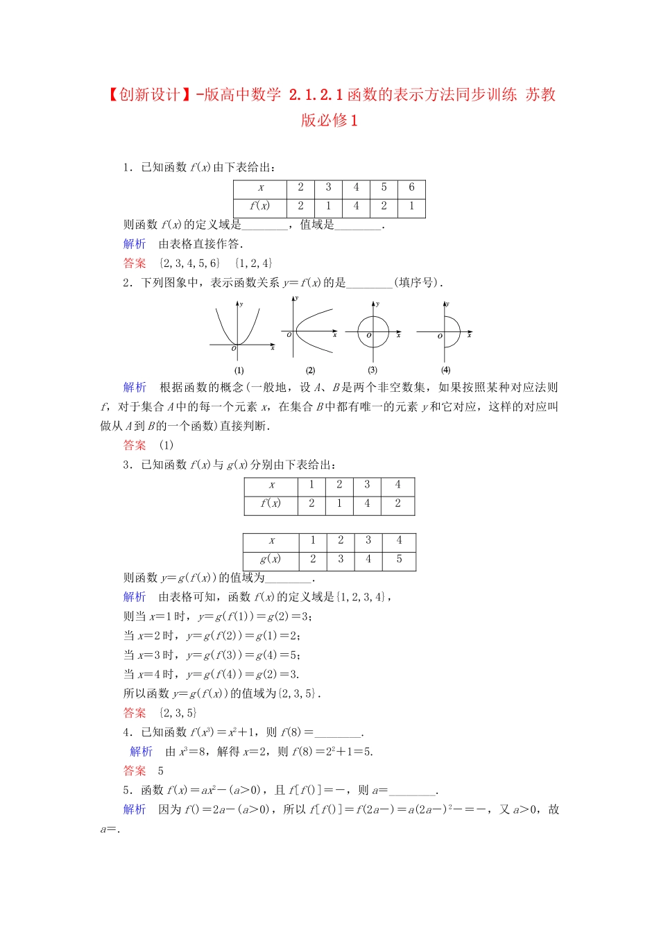 高中数 2.1.2.1函数的表示方法同步训练 苏教版必修1_第1页