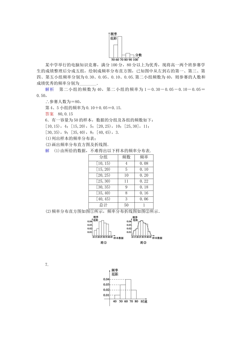 高中数 2.2.1+2频率分布表频率分布直方图与折线图试题 苏教版必修3 _第2页