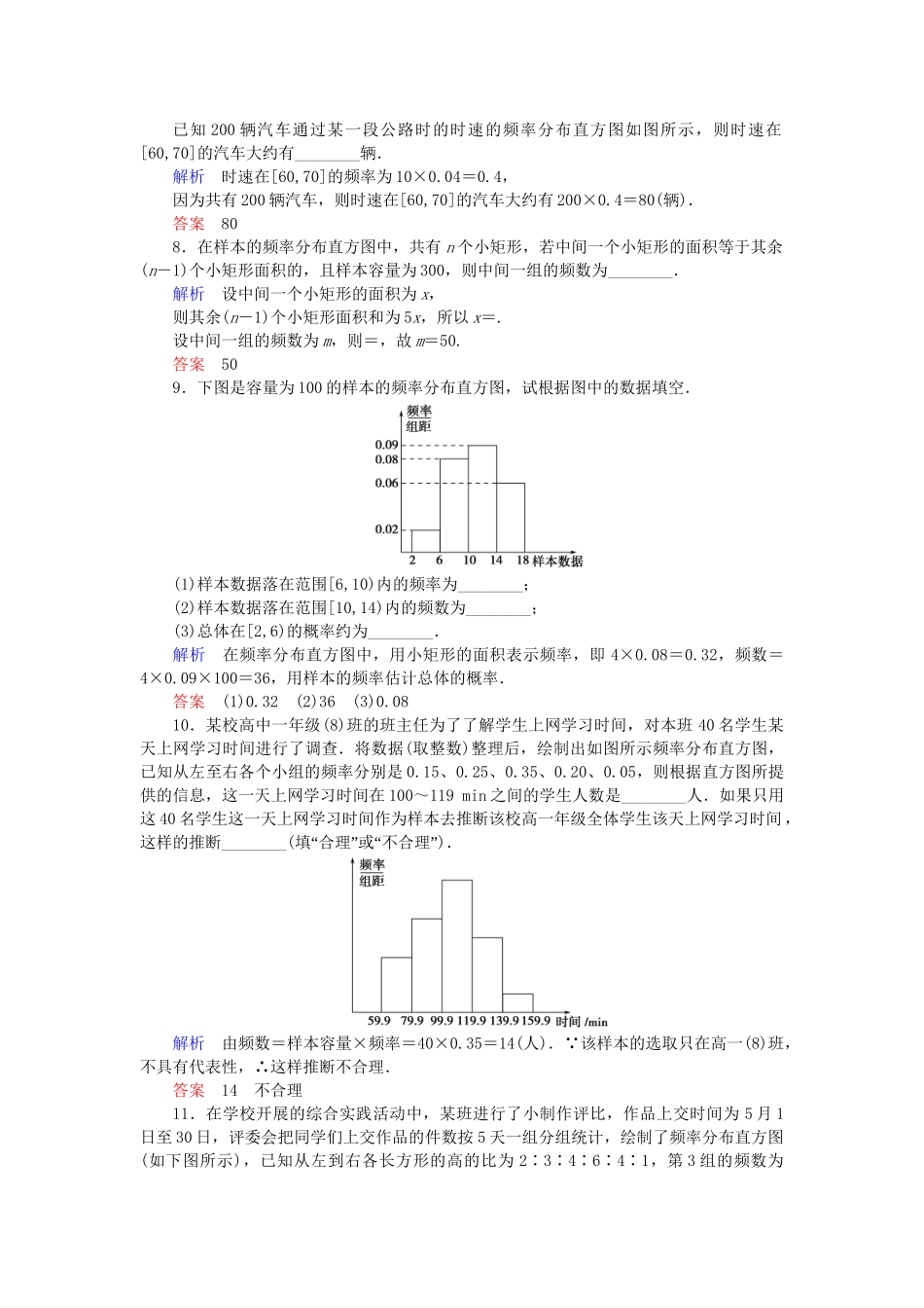 高中数 2.2.1+2频率分布表频率分布直方图与折线图试题 苏教版必修3 _第3页