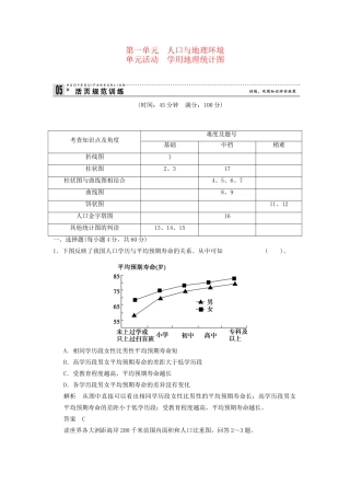 高中地理 第一单元 人口与地理环境 单元活动检测 鲁教版必修2