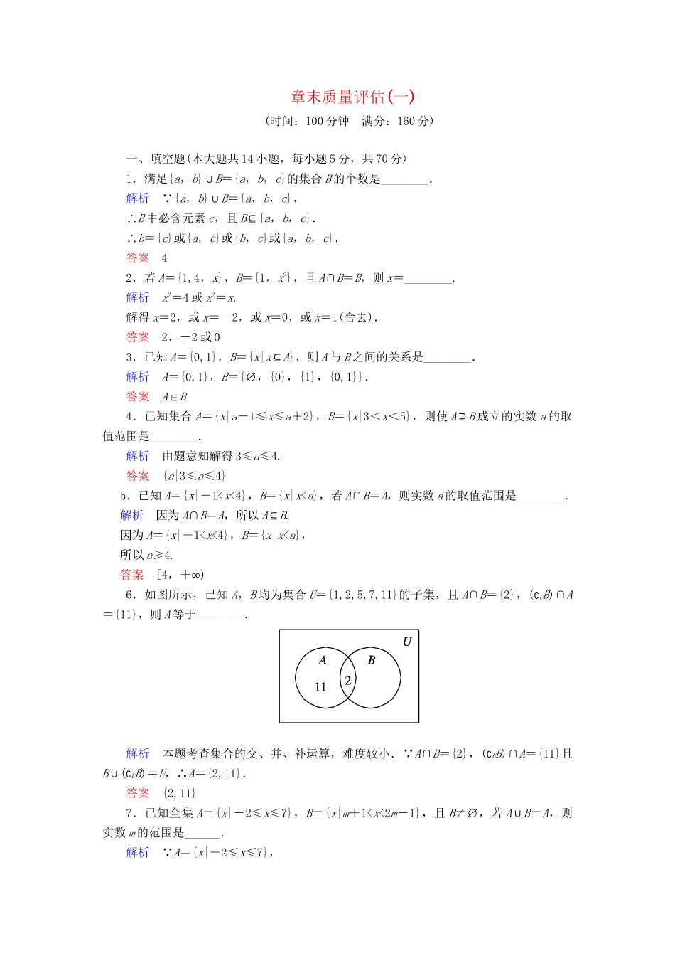 高中数 章末质量评估1 苏教版必修1_第1页