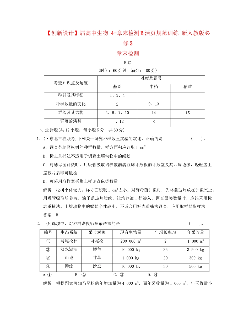 高中生物 4章末检测B活页规范训练 新人教版必修3_第1页