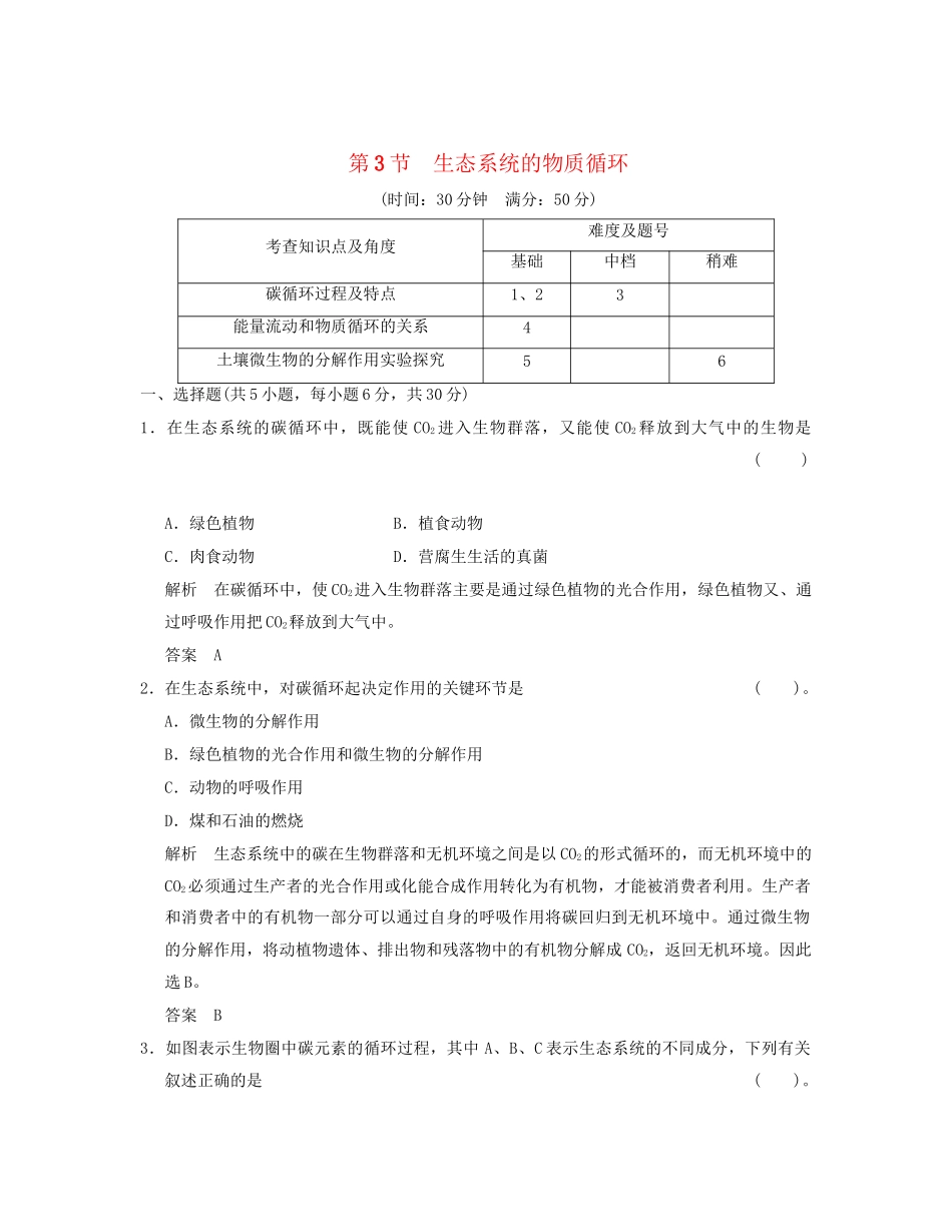 高中生物 53生态系统的物质循环活页规范训练 新人教版必修3_第1页