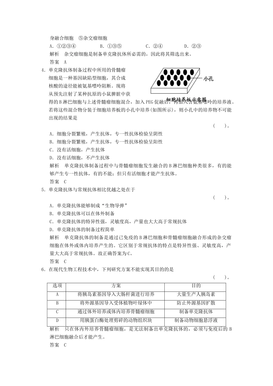 高中生物 222动物细胞融合与单克隆抗体试题 新人教版选修3_第2页