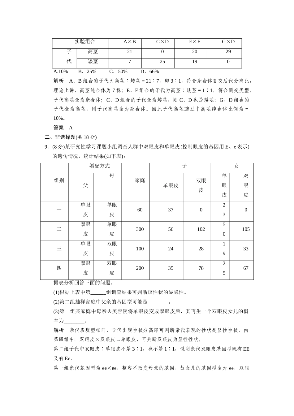 高中生物 2.1.3 分离规律在实践中的应用规范训练 中图版必修2_第3页