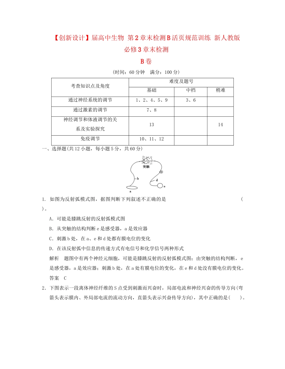 高中生物 第2章末检测B活页规范训练 新人教版必修3_第1页