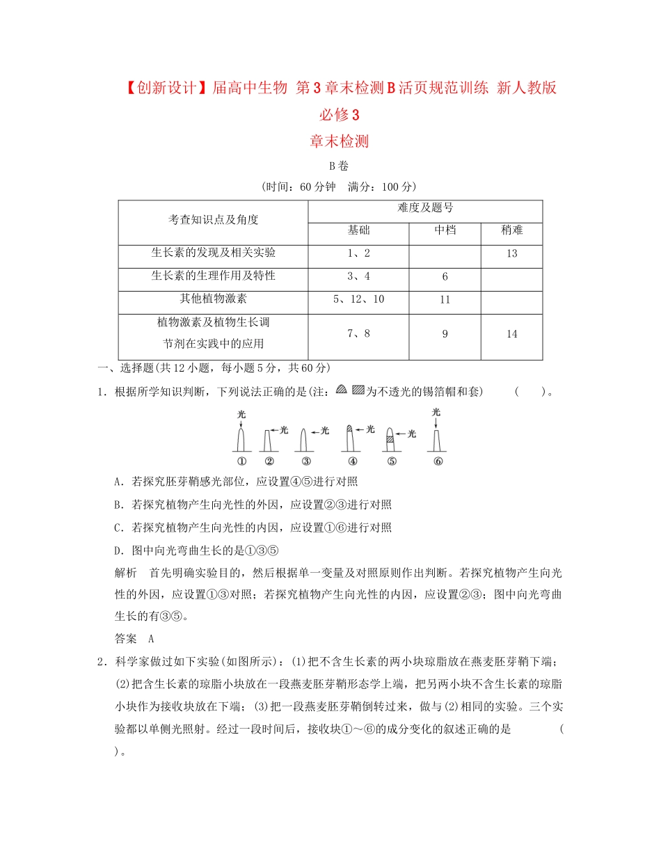 高中生物 第3章末检测B活页规范训练 新人教版必修3_第1页