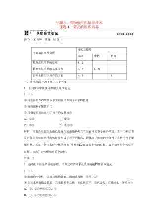 高中生物 3.1 菊花的组织培养规范训练 新人教版选修1