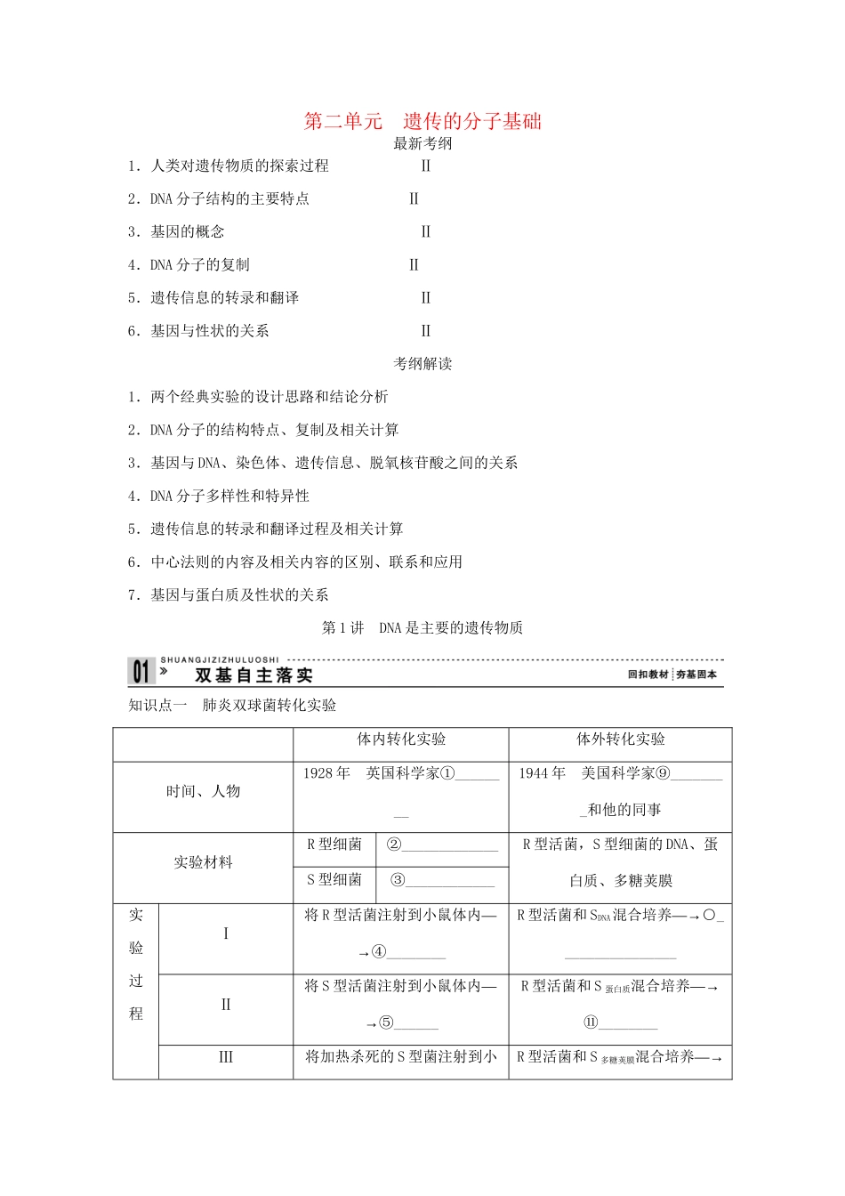高考生物一轮复习 用书 第二单元 第1讲　DNA是主要的遗传物质 新人教版必修2_第1页