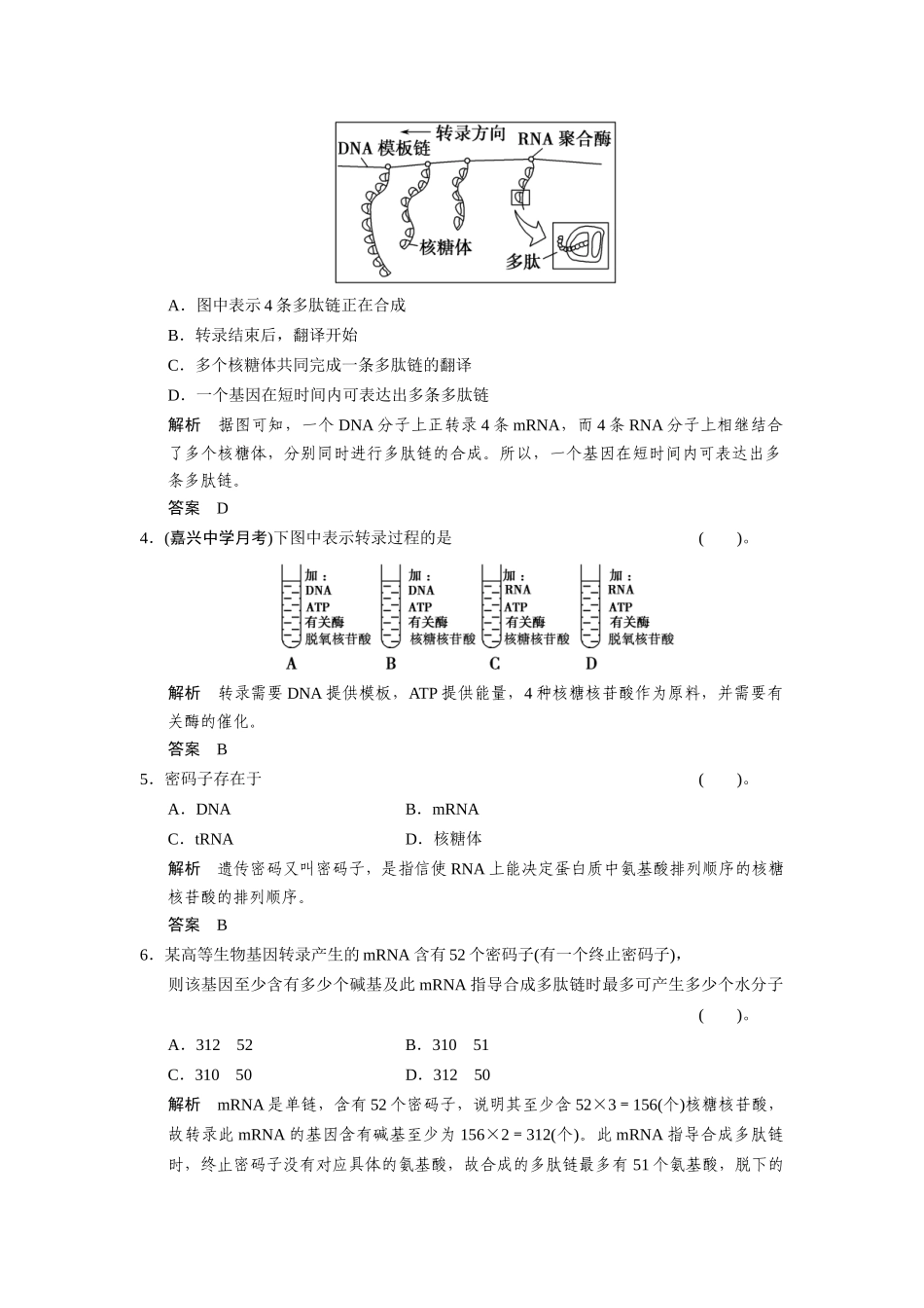 高中生物 3.4.1 转录和翻译配套试题 浙科版必修2_第2页