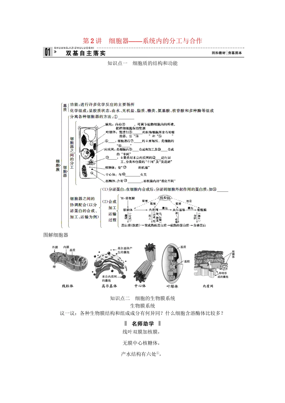 高考生物一轮复习 用书 第二单元 第2讲细胞器 新人教版必修1_第1页