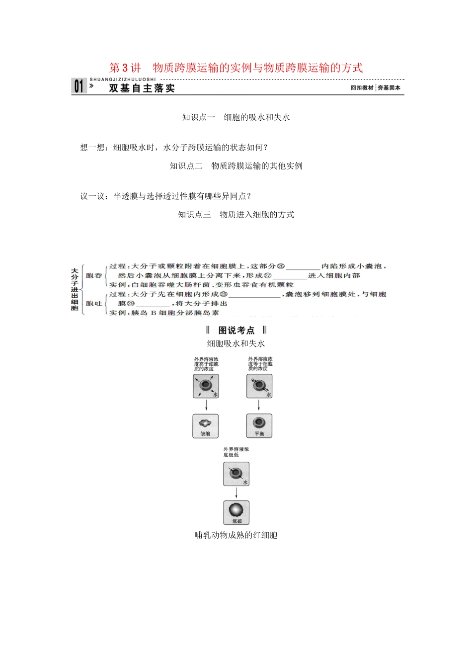 高考生物一轮复习 用书 第二单元 第3讲物质跨膜运输的实例与物质跨膜运输的方式 新人教版必修1_第1页