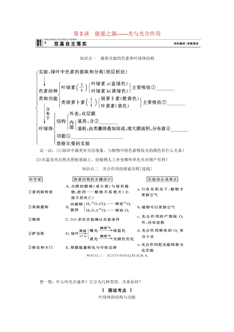 高考生物一轮复习 用书 第三单元 第3讲能量之源 新人教版必修1_第1页