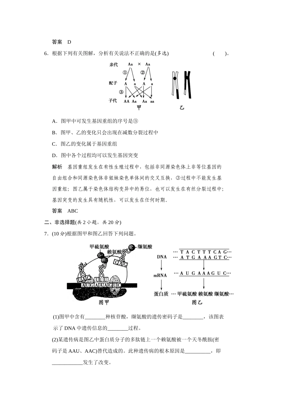 高中生物 4.4 基因突变和基因重组规范训练 苏教版必修2_第3页