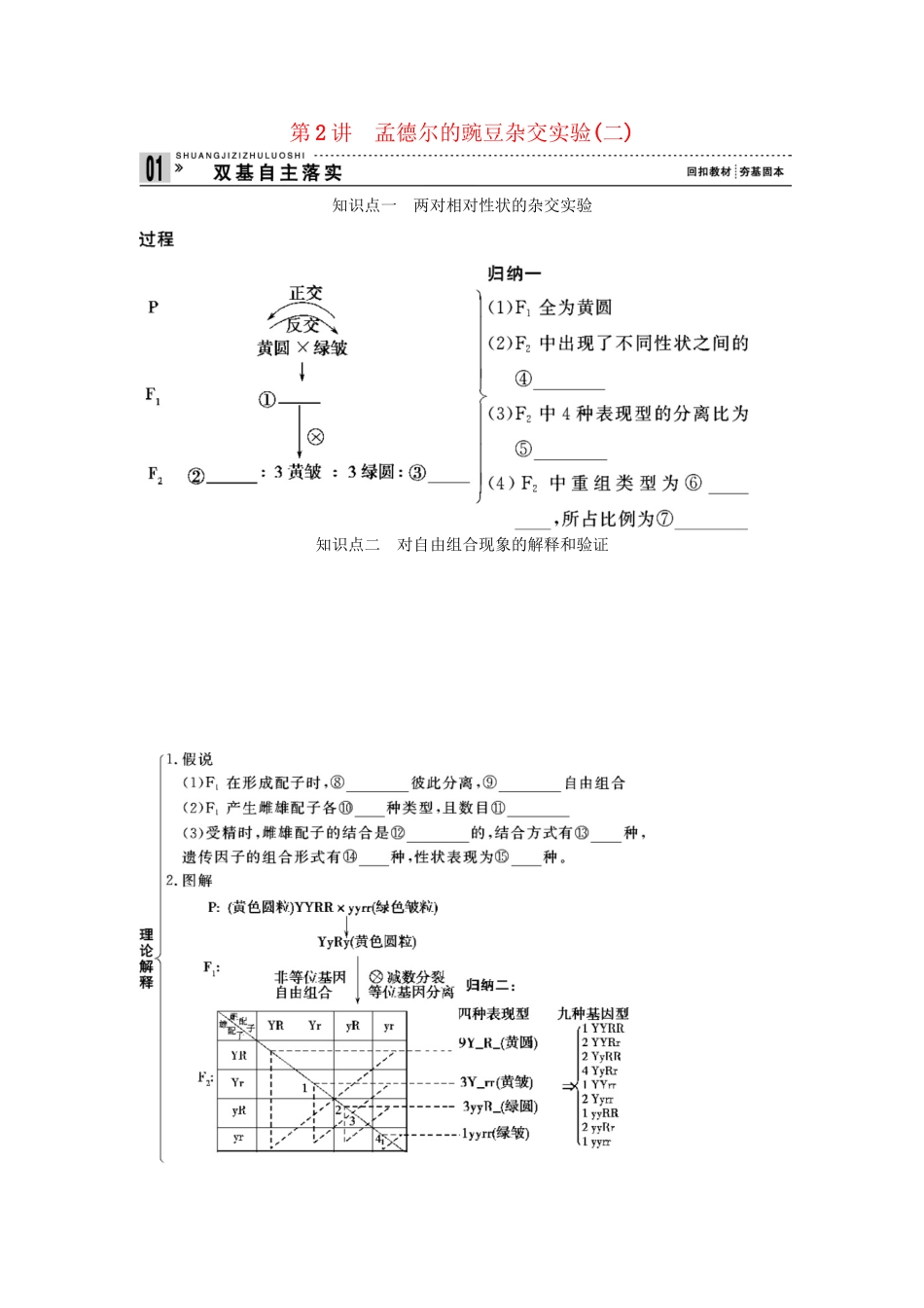 高考生物一轮复习 用书 第一单元 第2讲孟德尔的豌豆杂交实验（二） 新人教版必修2_第1页