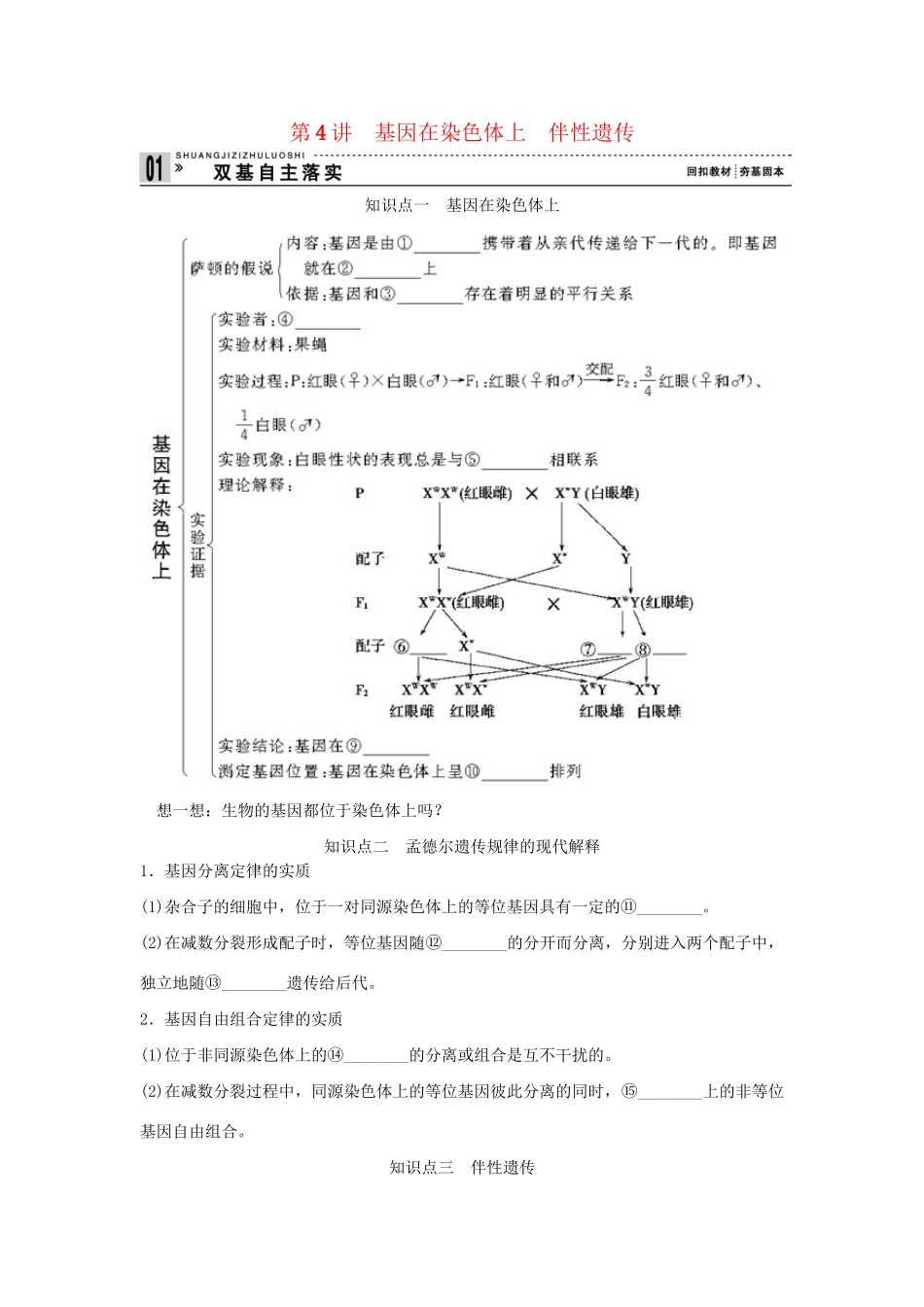 高考生物一轮复习 用书 第一单元 第4讲基因在染色体上伴性遗传 新人教版必修2_第1页