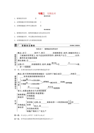 高考生物一轮复习 用书 专题二克隆技术 新人教版选修3